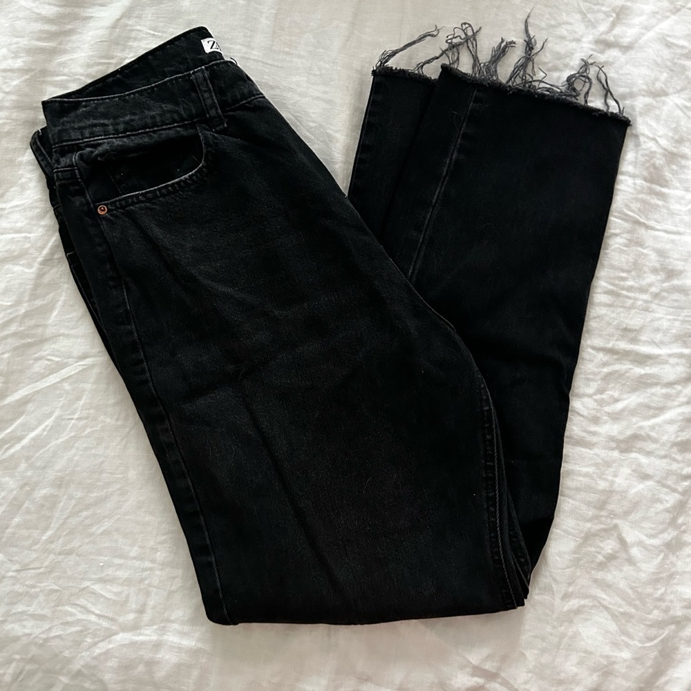 ZARA high rise straight cropped ankle jean raw hem